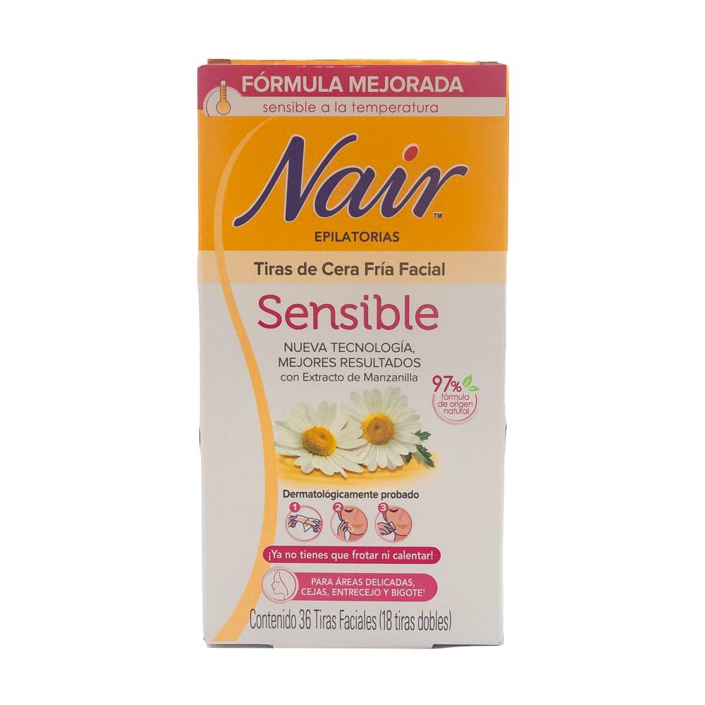 Nair tira depiladora facial con cera fría (18 un)