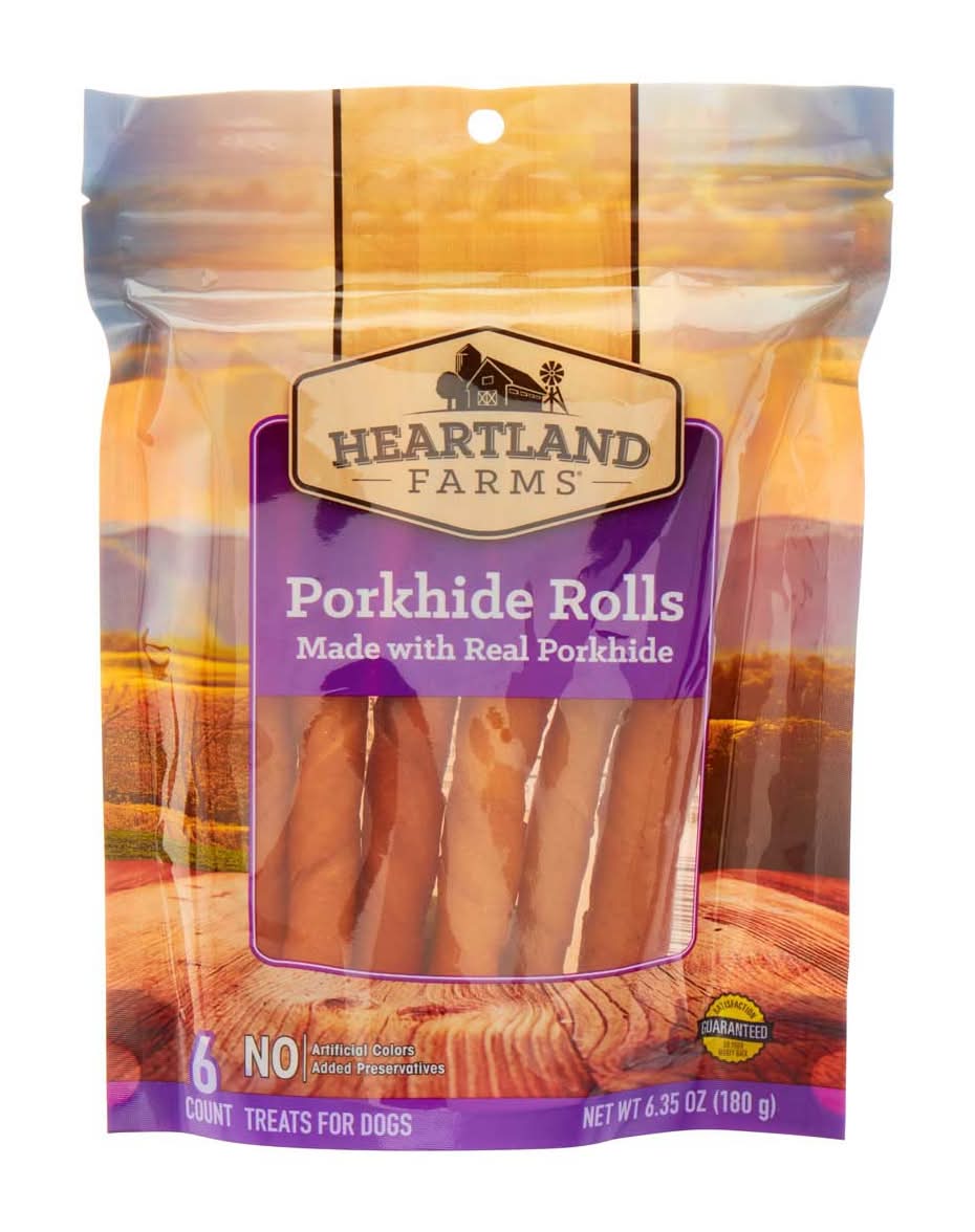 Heartland Farmss Porkhide Rolls Dog Treats 6 Ct
