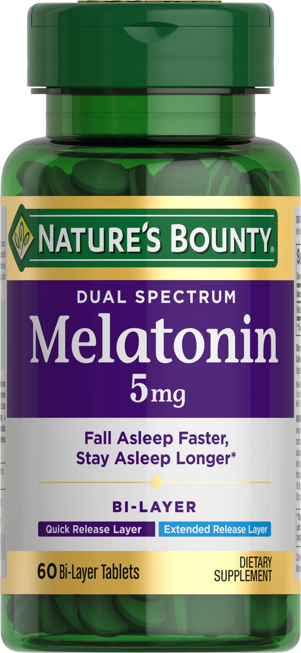 Nature's Bounty Dual Spectrum Bi-Layer Tablets Melatonin 5 mg (3.2 oz)