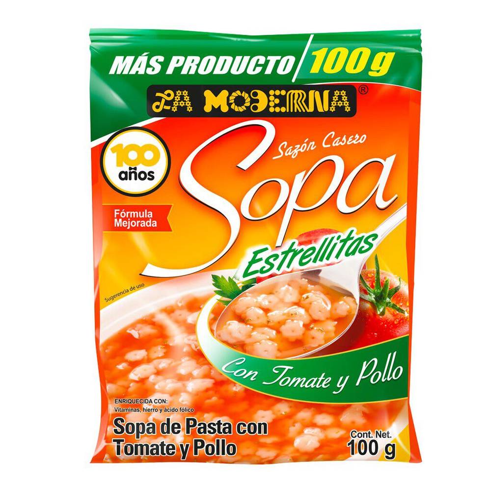 La Moderna · Sopa de estrellas con tomate, pollo (100 g)