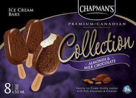 Chapman's barre de chocolat au lait et amandes collection canadienne (8 x 55 ml) - canadian collection milk chocolate & almond ice cream bars (8 x 55 ml)