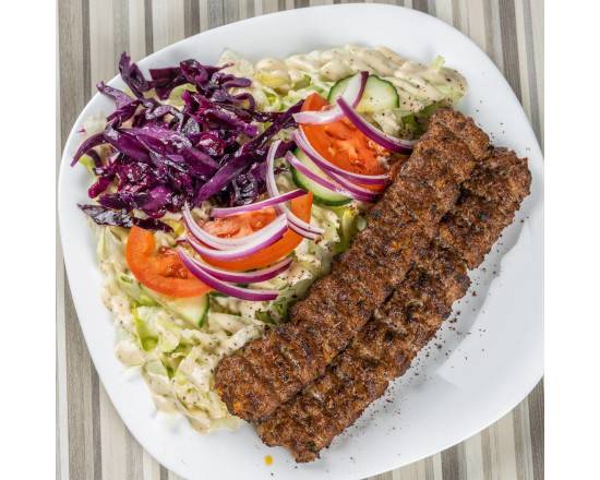 Beef Seekh Kabob Salad and Naan