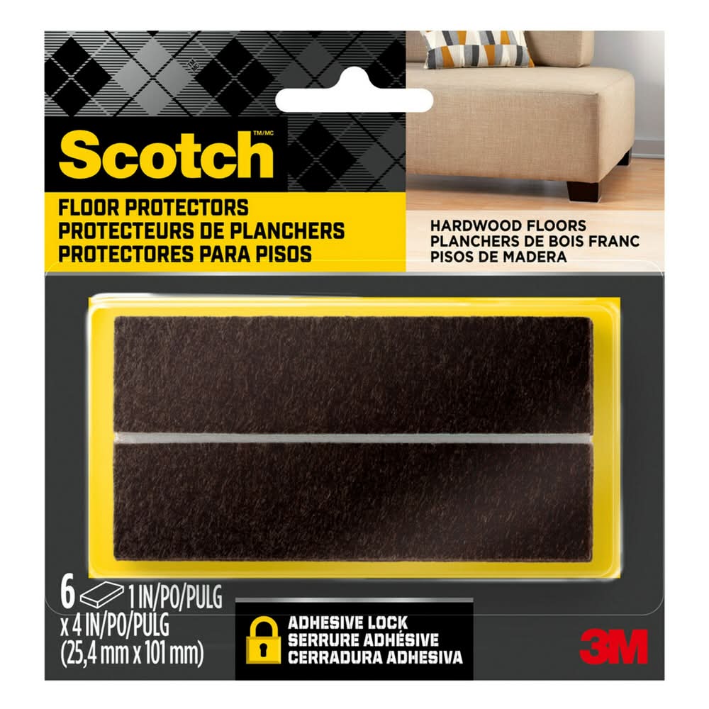 Scotch Rectangle 6 -Pack 1-in x 4-in Brown Rectangular Felt furniture pads
