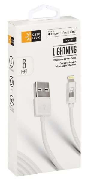 Case Logic 6 Feet Braided Lightning Charge and Sync Cable, Lightning, Braided, 6 Feet