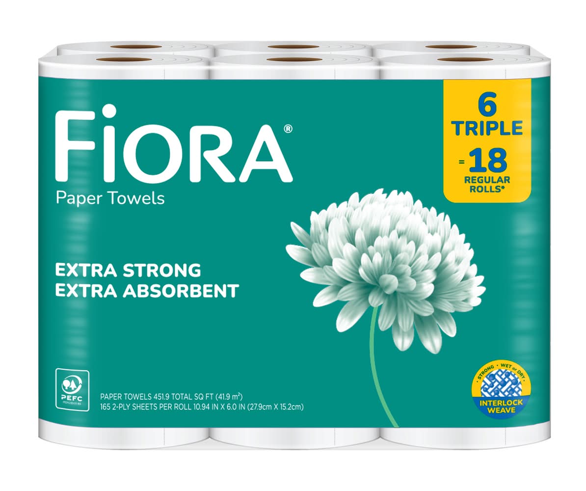 Fiora 2-Ply Extra Strong Absorbent Triple Paper Towels, 10.94X6 in (6 ct)