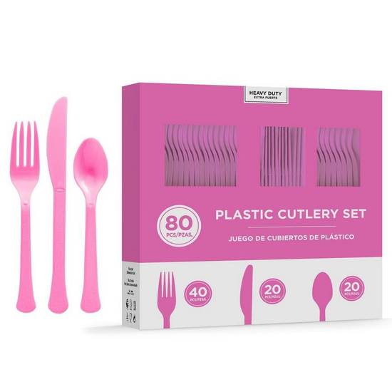 Bright Pink Heavy-Duty Plastic Cutlery Set for 20 Guests, 80ct