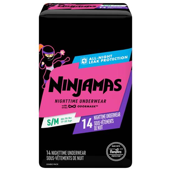 Ninjamas Nighttime Girl Underwear With Odor Mask Size S-M (14 ct)