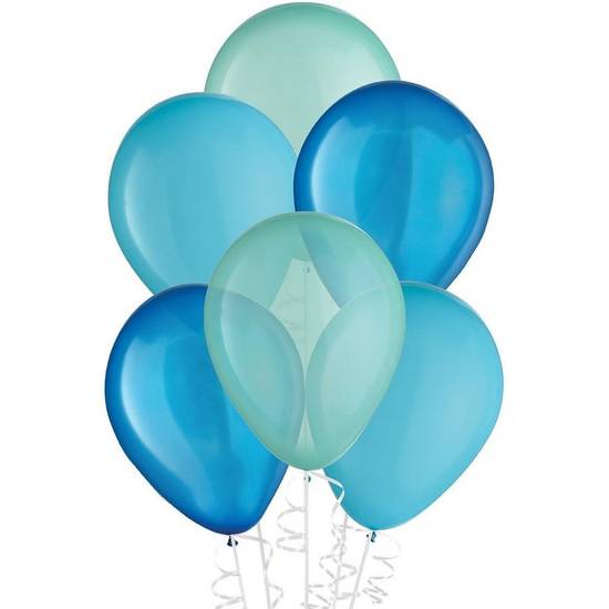 Uninflated 15ct, 11in, Aqua 3-Color Mix Latex Balloons - Shades of Blue