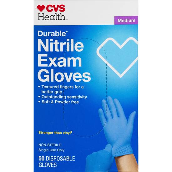 CVS Health Durable Nitrile Exam Gloves, Medium, 50 CT