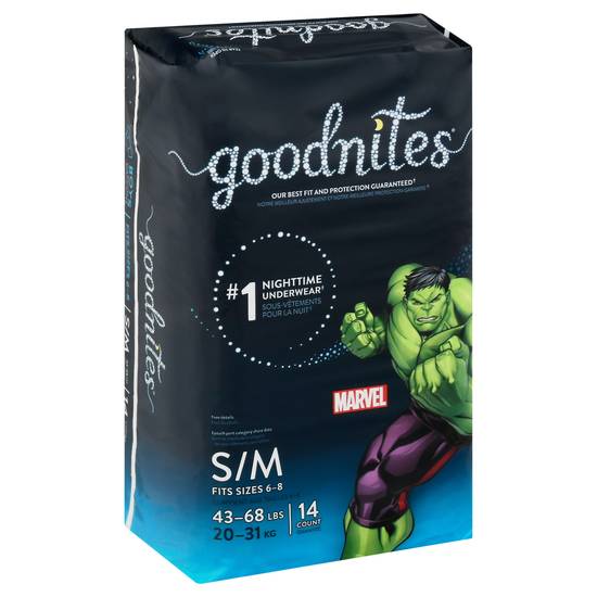 Goodnites Boys Nighttime Underwear, Jumbo pack Size S/M (14 ct)