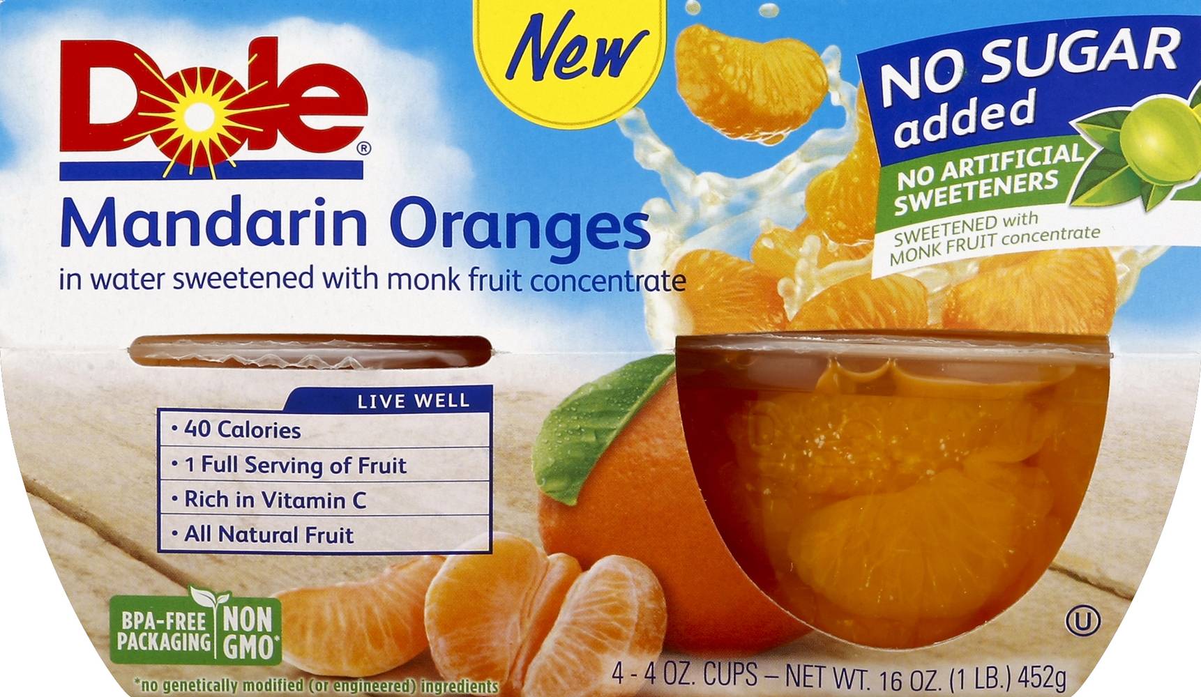 Dole No Sugar Added Mandarin Oranges With Monk Fruit Concentrate (1 lbs)