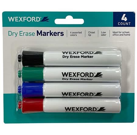 Wexford Dry Erase Markers, Assorted (4 ct)
