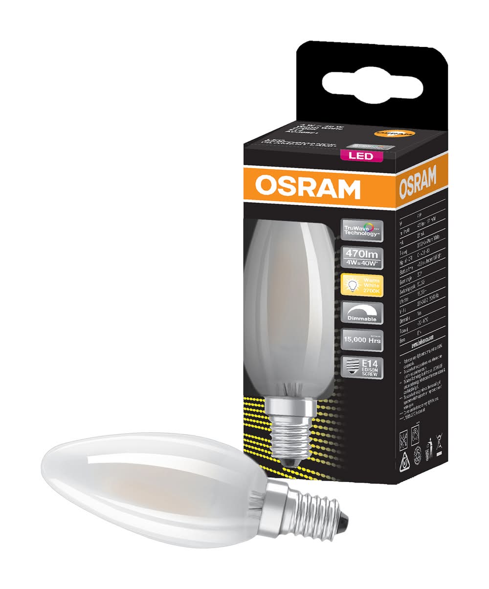 Osram Candle Filament SES LED 470lm Warm White 4W Frosted Dimmable Light Globe - 1 Pack