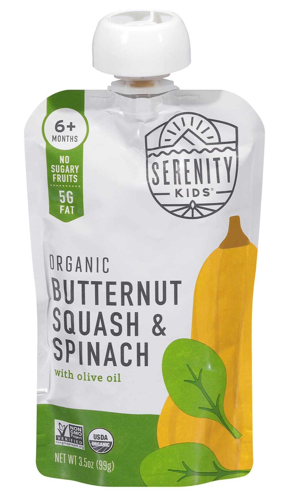 Serenity Kids Organic 6+ Months Baby Food, Butternut Squash & Spinach (3.5 oz)