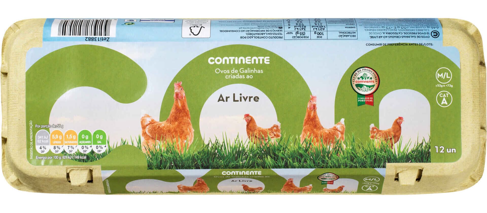 Ovos de Ar Livre Classe M/L Continente (emb. 12 un)