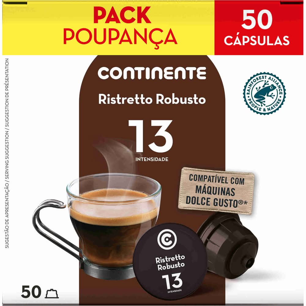 Cápsulas de Café Ristretto Robusto Int 13 Pack Poupança Continente (emb. 50 un)