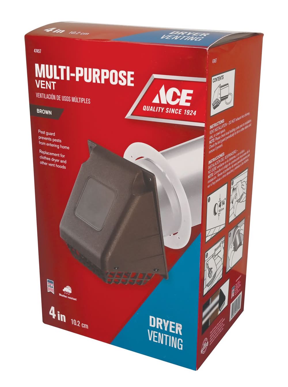 ACE 4 In. W X 6 In. L Brown Plastic Dryer Vent Hood
