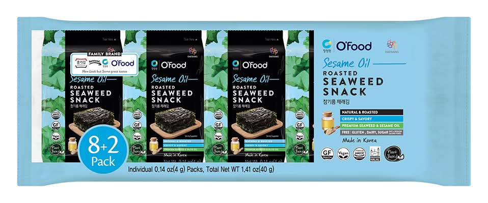 O'Food Sesame Oil, Roasted Seaweed Snack (10 x 4g)