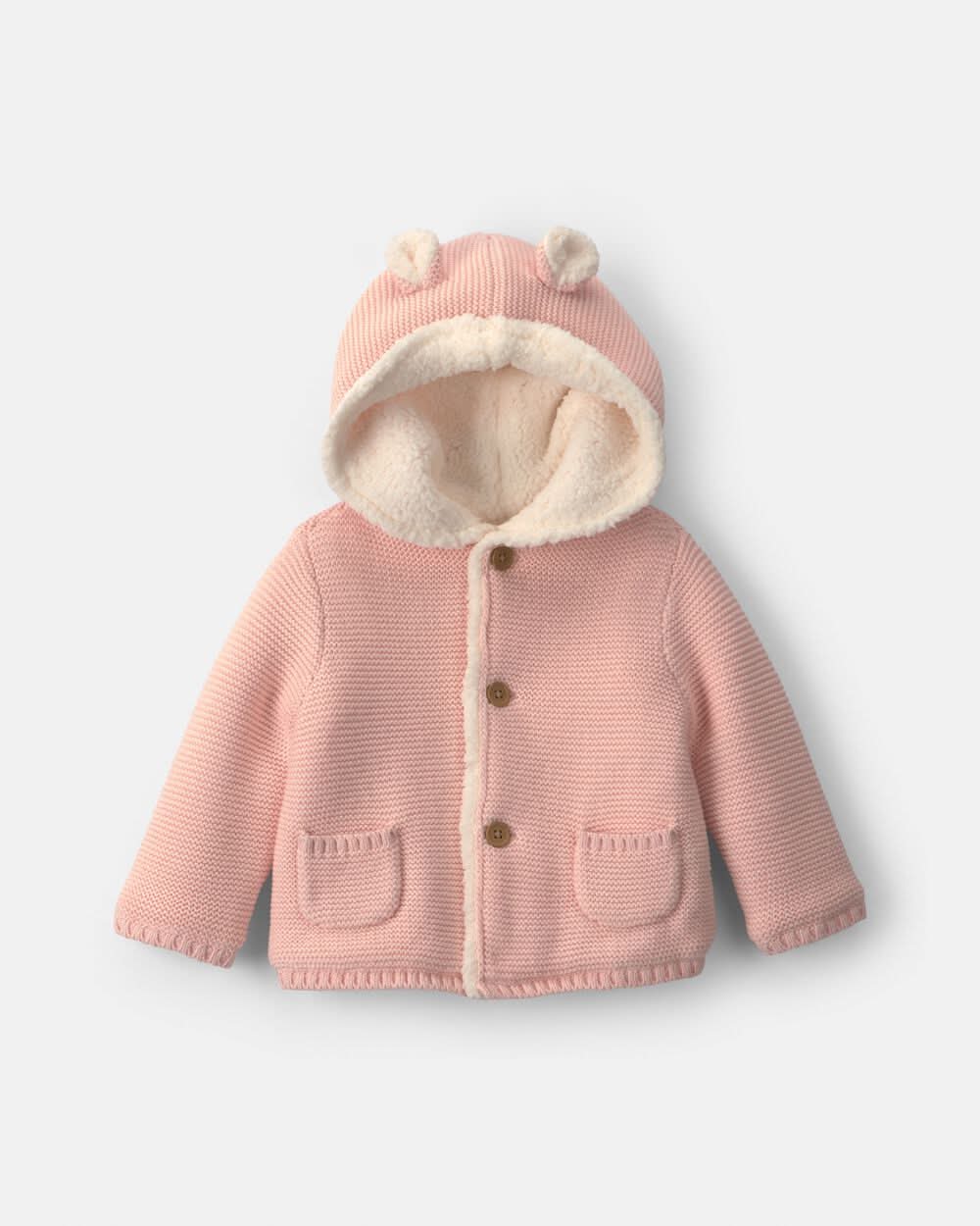 Baby Girl Bear Sweater Knit Hooded Jacket - Pink - 18M