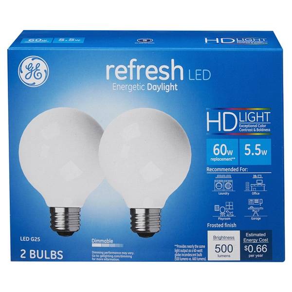 Refresh Hd Led G25 60w Frost Globe Dimmable Light Bulb (2 ct)