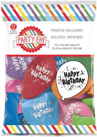 Party-Eh! Happy Birthday Printed Latex Balloons (12 units)