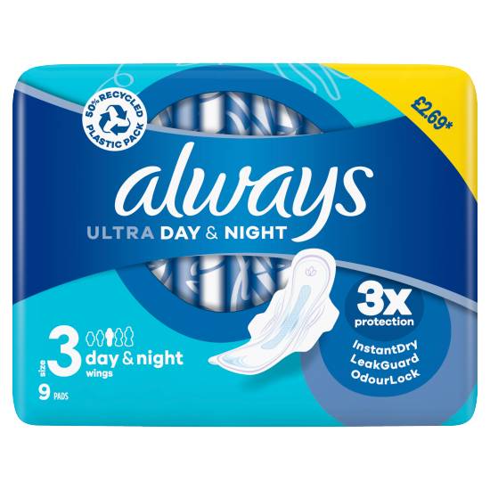 Always 3, Ultra Day & Night Sanitary Towels Wings (9 pack)