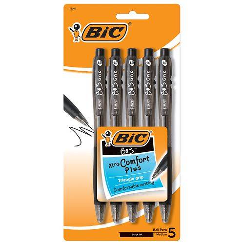 BIC Retractable Ballpoint Pens, Medium Point (1.0mm), Side Click, Comfort Grip - 5.0 ea