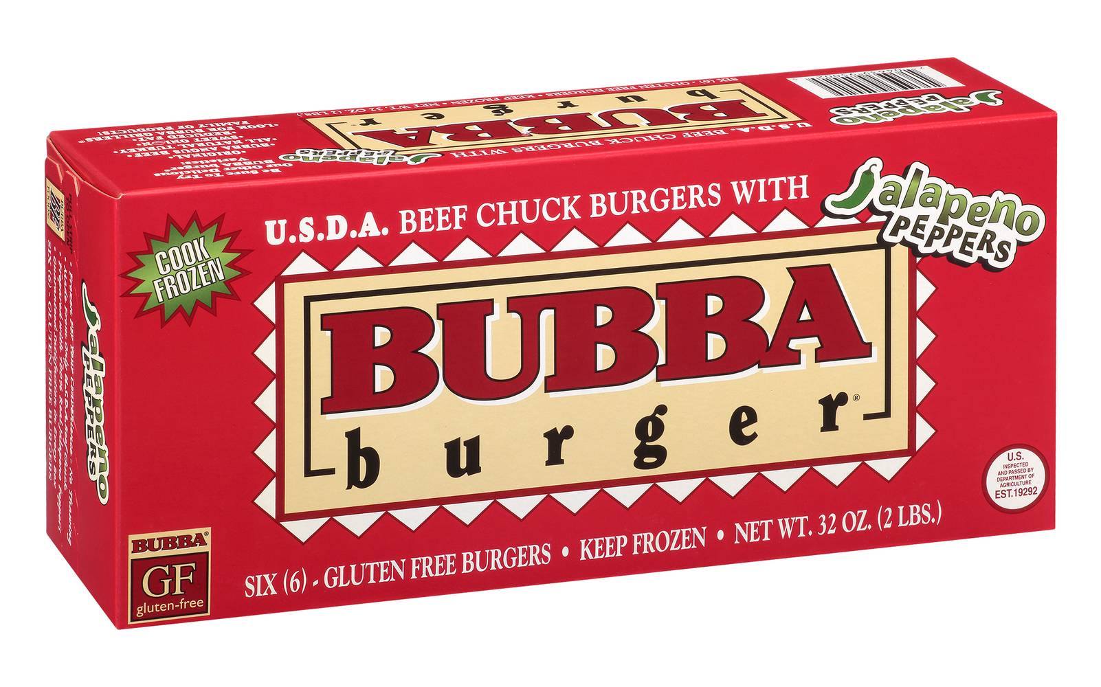 BUBBA burger Jalapeno Peppers Beef Chuck Burgers (32 oz, 6 ct)