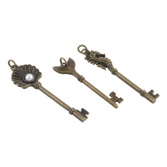 Found Objects Oxidized Brass Key Charms By Bead Landing