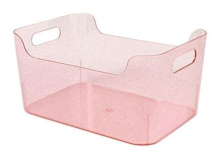 Plastic Storage Bin Small Pink Glitter