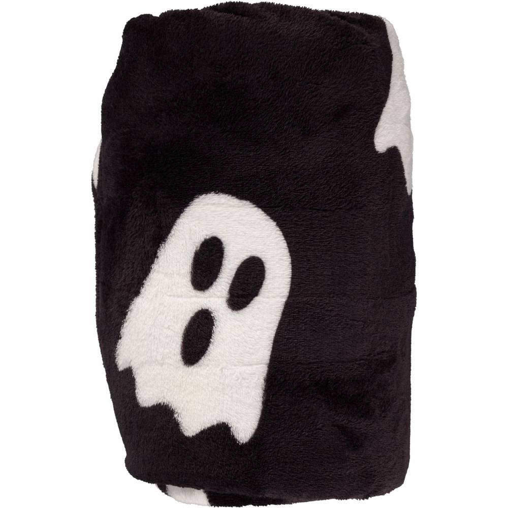 Spooky Village Halloween Print Flannel Throw Blanket ( 50 x 60 in/black & white)