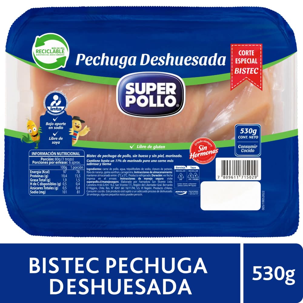 Súper Pollo · Pechuga de pollo deshuesada sin piel marinada congelada (530 g)