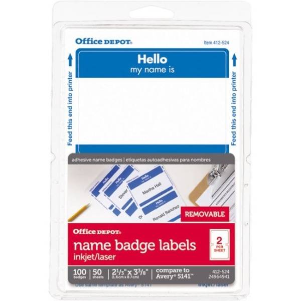 Office Depot Blue Border Brand Hello Name Badge Labels