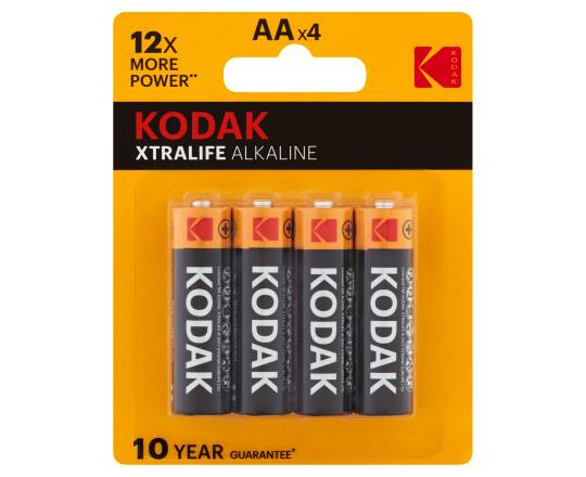 Kodak Xtralife Alkaline 1.5v Aa Batteries, Black,Orange,Red,Silver,White (4 ct)