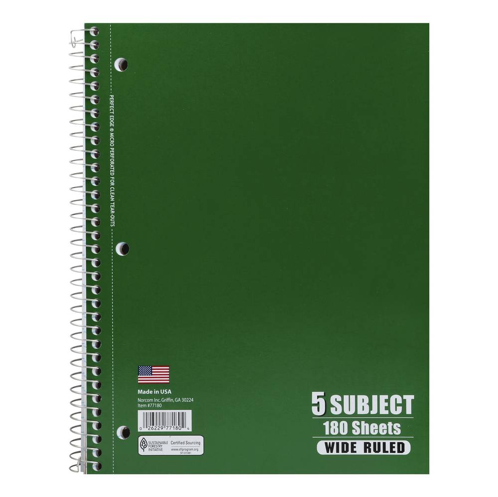 Norcom Wide Ruled 5 Subject 180 Sheets Notebook