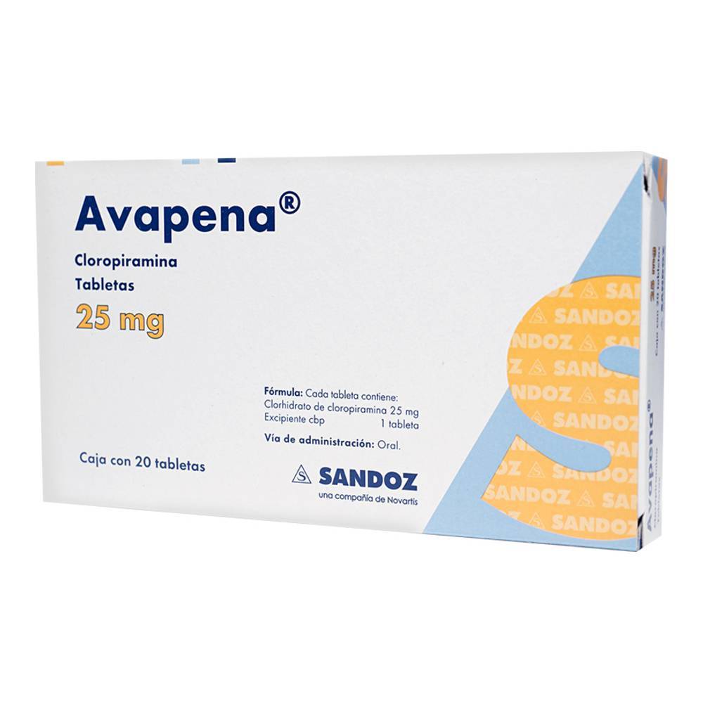 Sandoz avapena cloropiramina tabletas 25 mg (20 un)