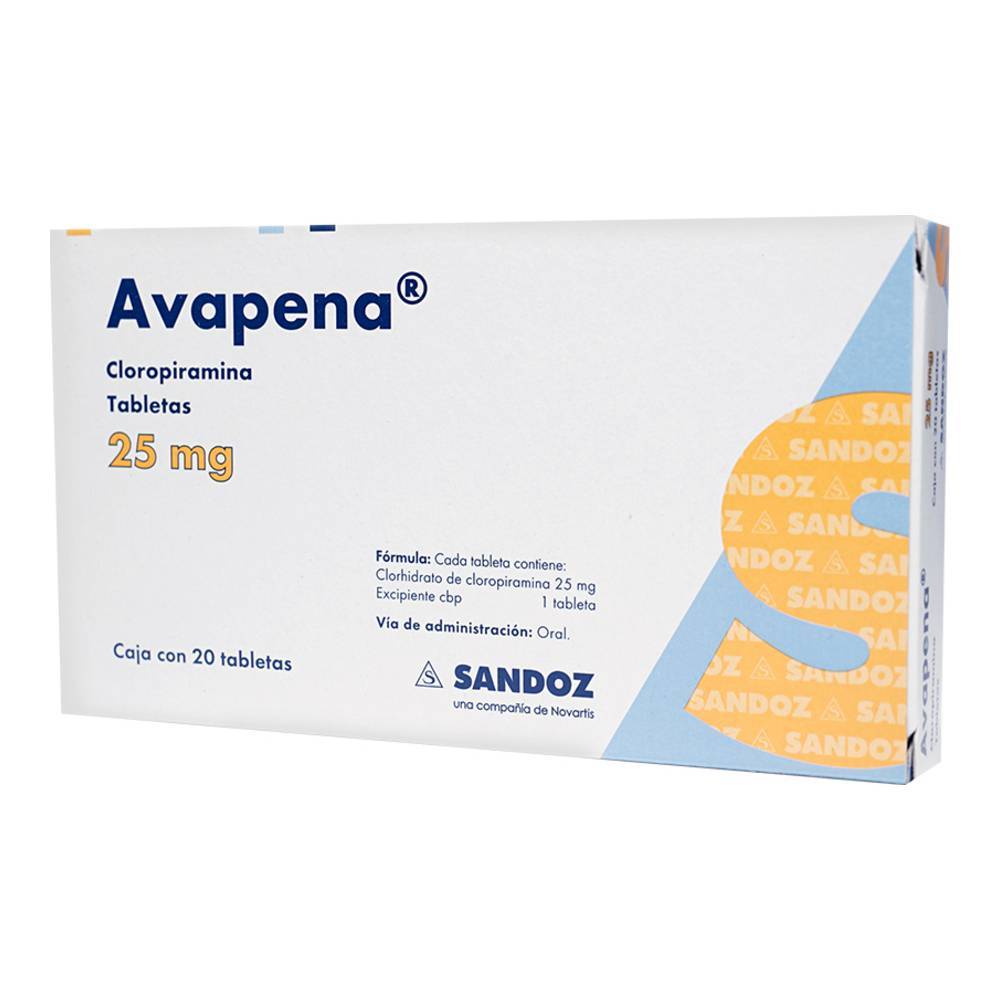 Sandoz · Avapena cloropiramina tabletas 25 mg (20 un)