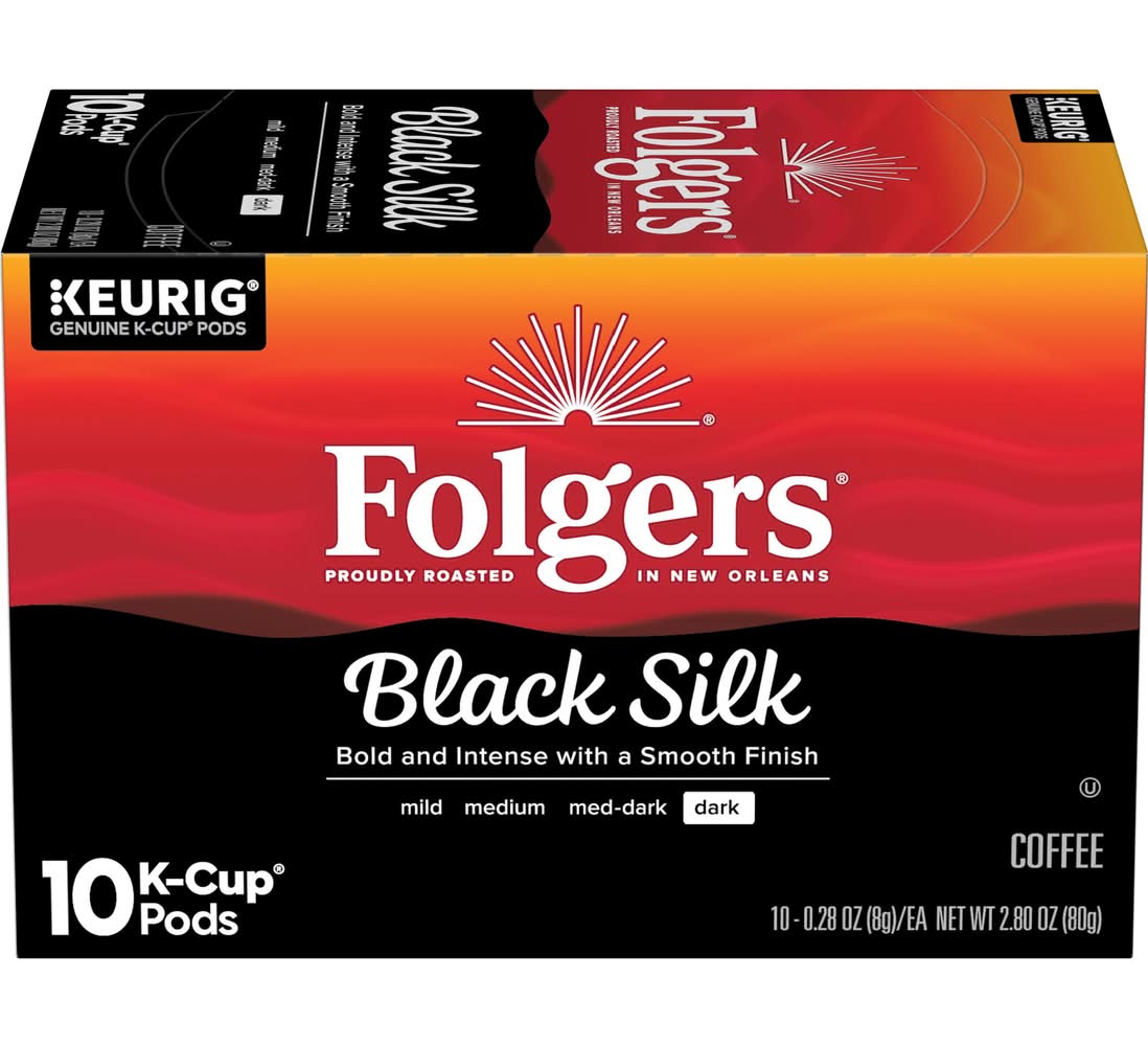 Folgers Dark Coffee K Cup Pods, Black Silk (2.8 oz, 10 ct)