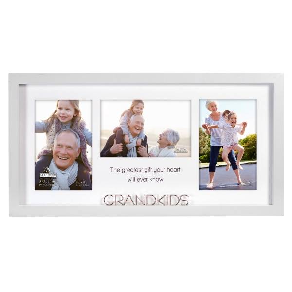 Malden Grandkids Light Gray Matted Collage Wall Picture Frame 3-Opening
