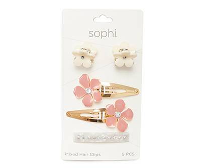 Sophi Rhinestone Flower Mixed Hair Clip Set, White & Pink (4 ct)