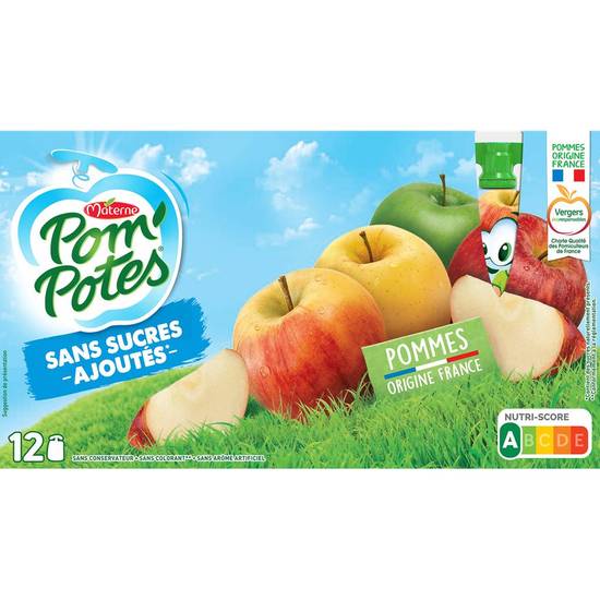 Compotes gourdes sans sucres ajoutés pomme nature - Pom'potes - 12x90g