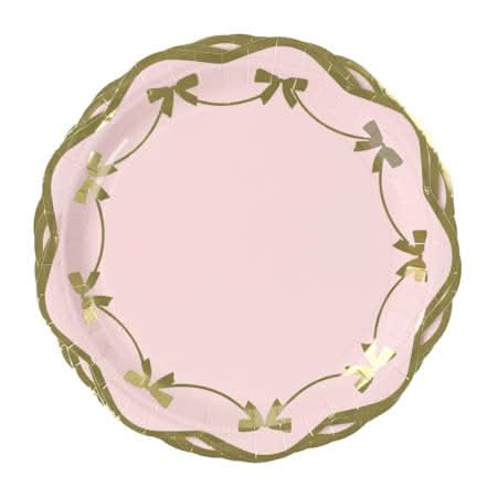 Coquette Party Plates 20-Pack Pink/Gold Bows
