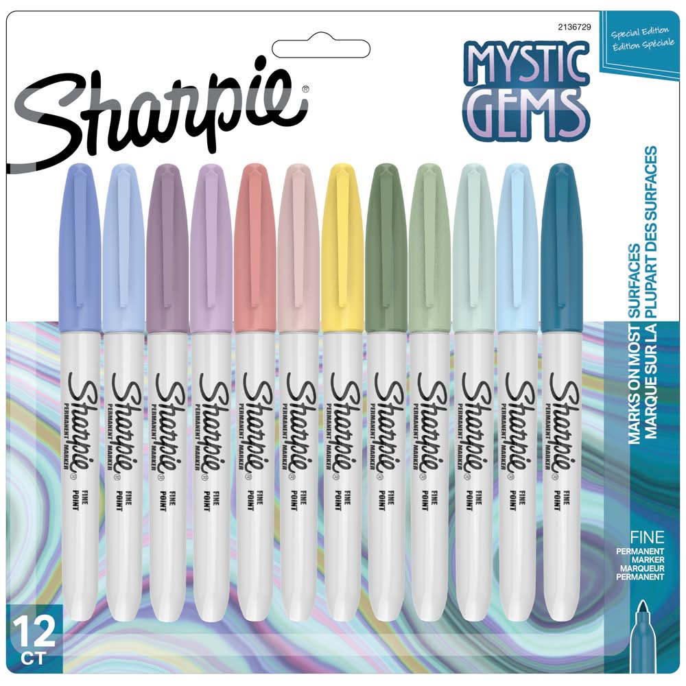 Sharpie Mystic Gems Fine Tip Permanent Markers, Assorted (12 ct)