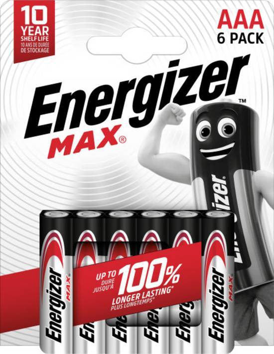 Pile alcalines energizer max aaa/lr03, pack de 6