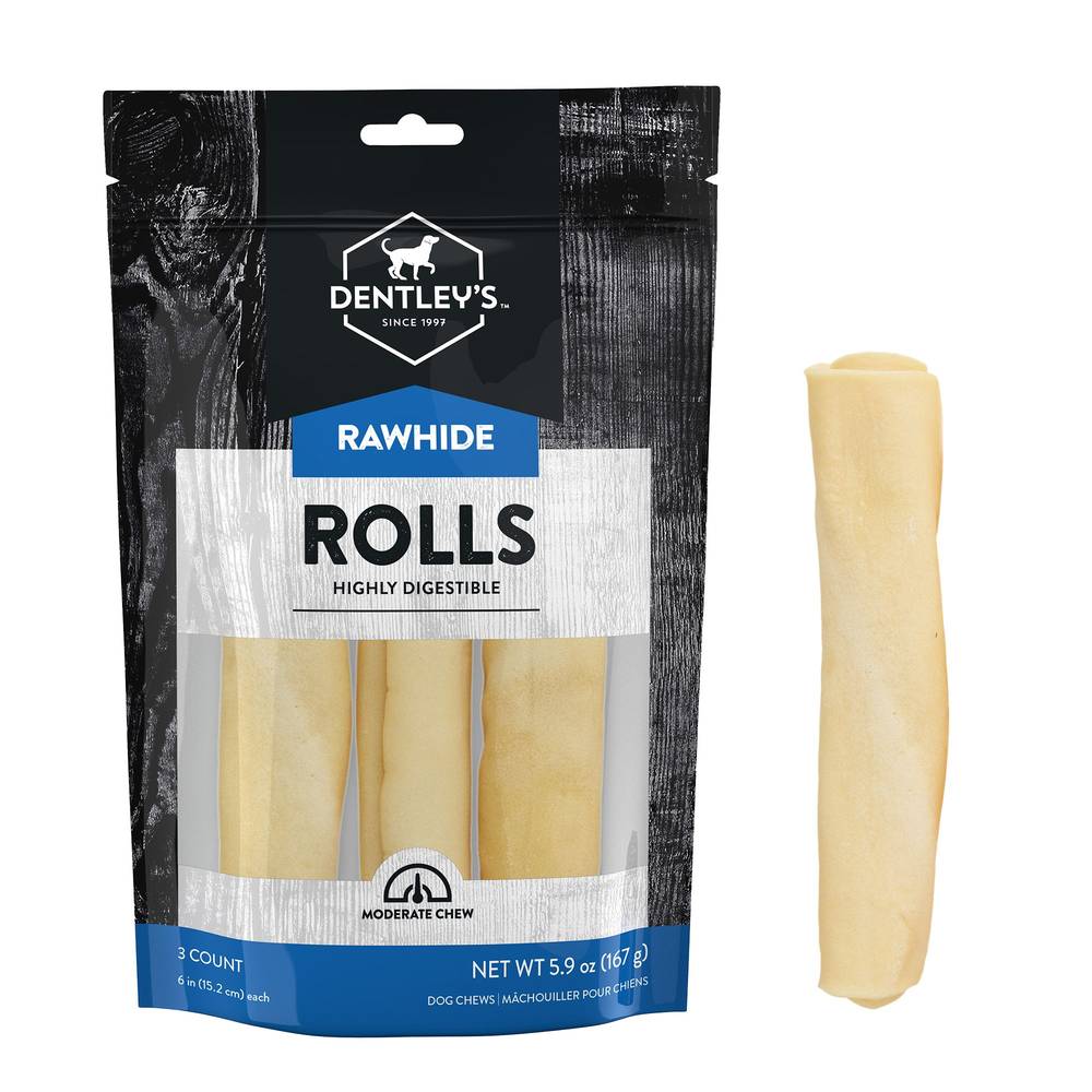 Dentley's Highly Digestable Rawhide Rolls Dog Chew Treats (5.9 oz, 3 ct)