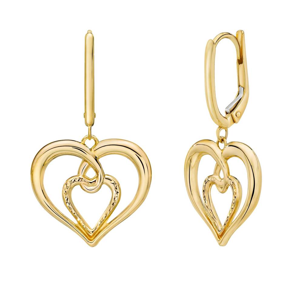 14kt Yellow Gold Heart Dangle Earrings