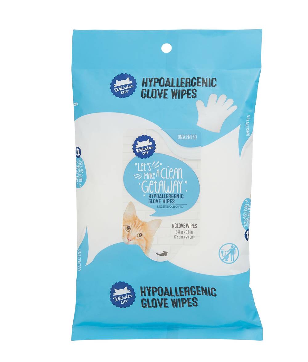 Whisker City Unscented Hypoallergenic Grooming Glove Wipes (9.8 x 9.8 in/white)