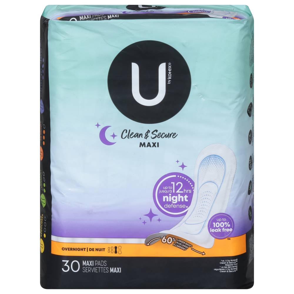 U By Kotex Clean and Secure Overnight Maxi Pads