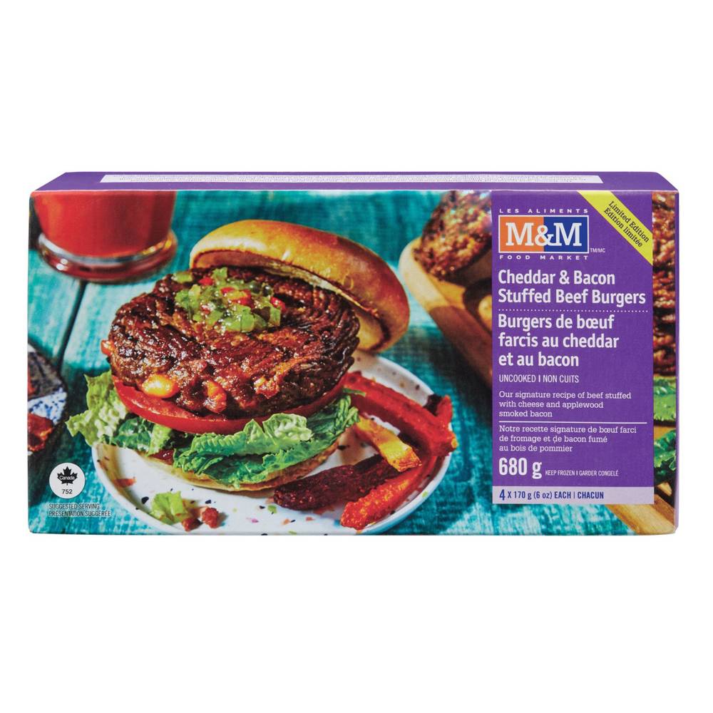 M&M Food Market · Burgers de bœuf farcis au cheddar et au bacon - Cheddar & Bacon Stuffed Beef Burgers (680g)