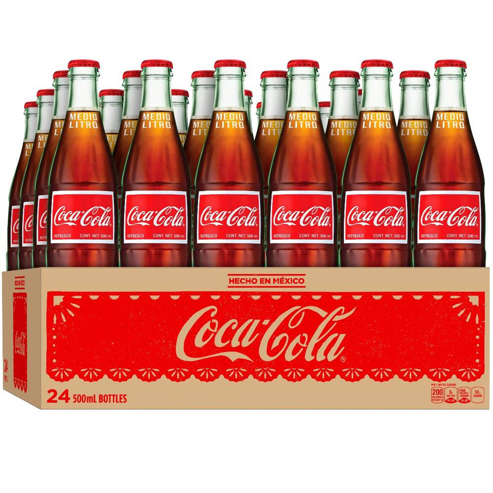 Coca-Cola Mexico Glass Bottles, 500 mL, 24 Pack (1X24|1 Unit per Case)